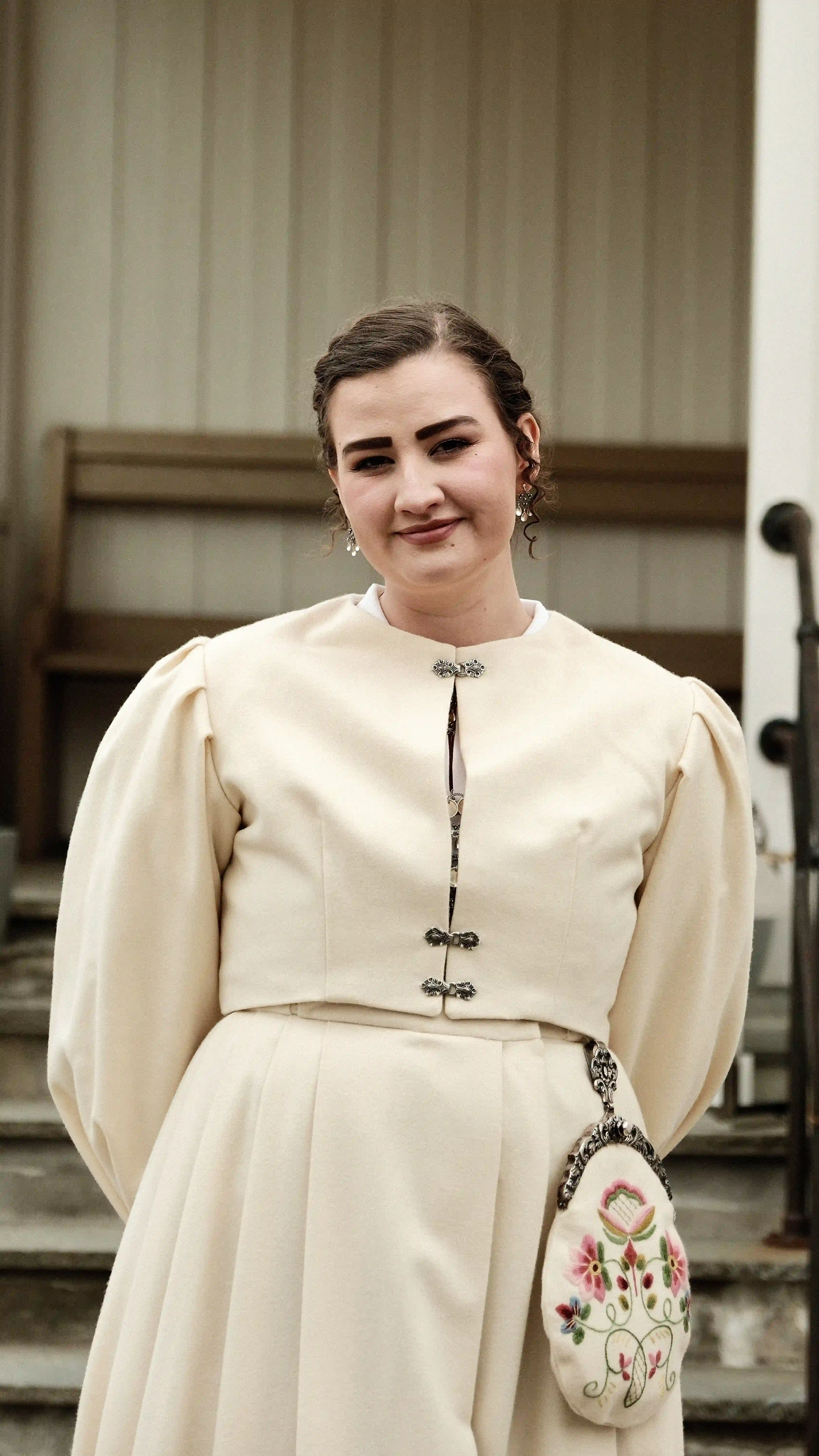 Charlotte wearing the traditonal Norwegian dress Bunad